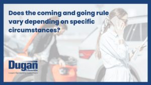 image of a woman on the phone after a car accident that reads 'does the coming and going rule vary depending on specific circumstances?'